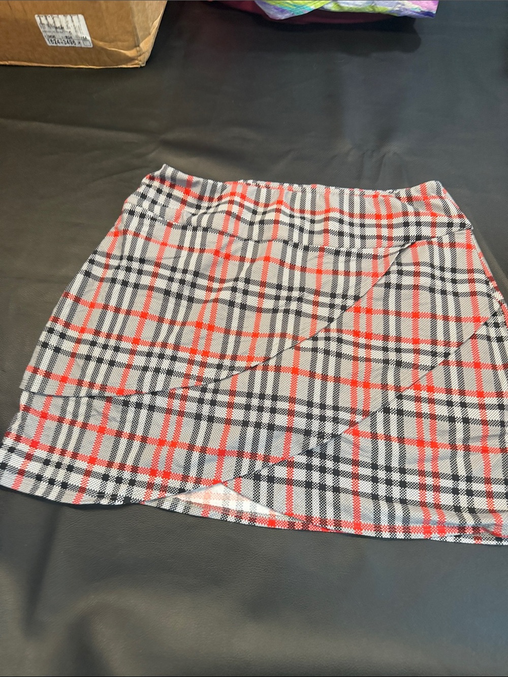 IBKUL Plaid Mini Skirt in Red, Black and White